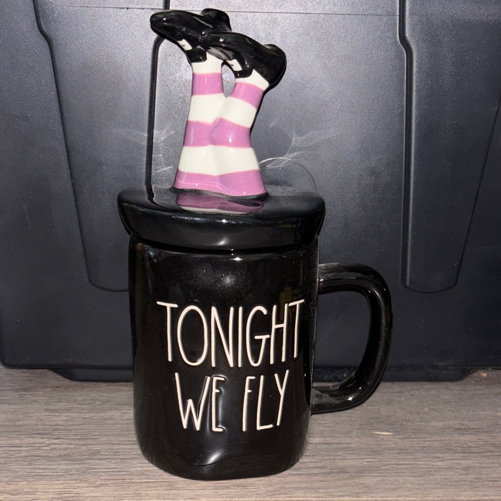 Rae Dunn Halloween Black Mug with Witch Legs Lid